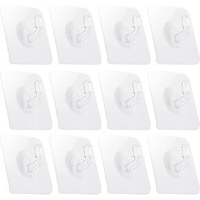 12 Pack Adhesive Hooks, Clear Plastic Waterproof Heavy Duty Sticky Wall Ceiling Door Window Pothook, Home Kitchen Bathroom Shower Office for Hanging Hat Towel Picture Coats