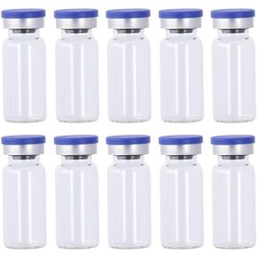 10Pcs Glass Lab Bottle, Refillable 10ml Container, Portable Seals Empty Vials, Transparent Lab Sample Vial with Plastic-Aluminum Flip Caps