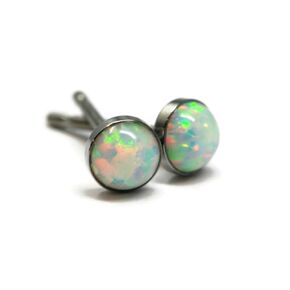 Salish Sea Inspirations Simulated Opal Titanium Hypoallergenic Stud Earrings (4mm Multi-Color)