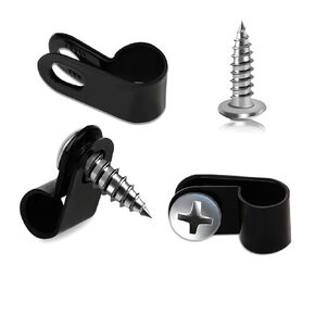 50 PCS Black Cable Clamps 1/4 Inch P-Style Mounting Clips Rope Light Clips Plastic Cable Management Cord Organizer Cable Fastener Wire Clamp with Screws Wire Clips Assortment Kit for Wire Management