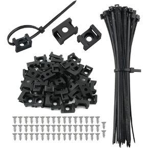 Saddle Type Mounts Base with 4.7inch Cable Ties and Tapping Screw ZZLZX 50 Sets 4.7 Inch Black Cable Zip Ties and Wire Cable Clips with Screw,Saddle Type Cable Tie Organizer Clamps