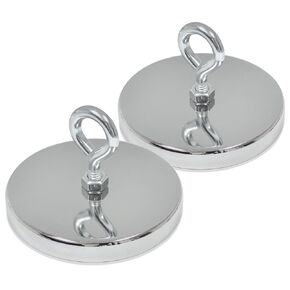 Master Magnetics Ceramic Round Base Magnet with Eyebolt - Chrome Plate, 3.20" Diameter, 2.13" Total Height, 95 Pound Pull, Silver, Pack of 2, RB80EBX2