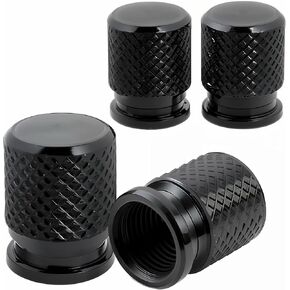 Tire Valve Stem Caps Black 4 Pack, Aluminum Alloy with Leak-Proof Air Rubber Seals, Dustproof and Waterproof, Universal Valve Stem Covers for Cars