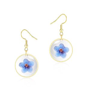 Jayden Simple Dangle Earrings for Women Girls,Forget-Me-Not Real Flower Jewelry,Boho Earrings,Valentines Earrings,Cute Earrings,Bridesmaid Earrings,Unique Earrings,A Meaningful Gift - Gold