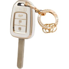 Key Fob Cover with Metal Keychain Compatible with Honda Accord Civic CRV HRV Accessories Soft TPU Protection Case Shell Black 4Buttons