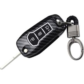 2-Layers Hybrid Combo Carbon Key Fob Cover + Keychain for Ford F150 F250 F350 F450 F550 Explorer Ranger Escape