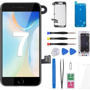 Screen Replacement for iPhone 7 with Home Button Fix 4.7 inch LCD Touch Display Digitizer Frame Assembly with Front Camera Ear Speaker Repair Tool Kit Glass Protector A1660, A1778, A1779 Black