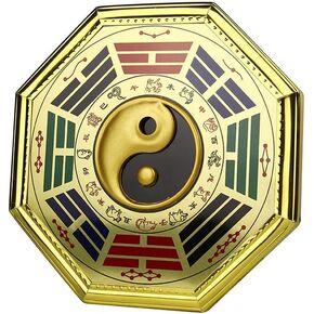 FengShuiGe Fengshui Pavilion Fengshui Pendant Decoration Yinyang Bagua Mirror for Protection Prosperity Wealth Lucky 6.5“ Gold Border Hanging or Placing