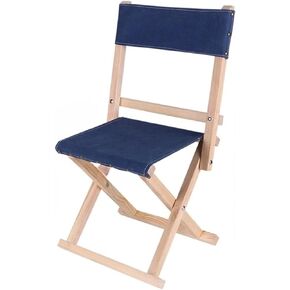 Collapsible Camping Chair,Outdoor Barbecue Folding Stool,Solid Wood with Fabric Seat and Backrest,Portable,Holds Up to 250 lbs (Blue)