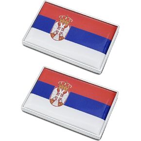 2 Pcs 3D Serbia Serbians Flag Metal Car Stickers Chrome Decals,2.3 x 1.6 Inch Metal Truck Stickers,Patriotic Car Motorcycle Emblem.
