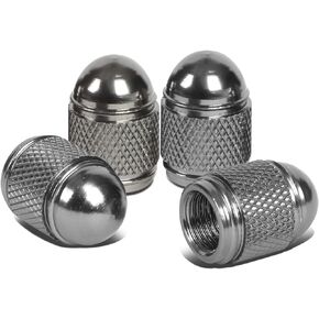 Auto Dynasty Bullet Style Polished Aluminum Gun Metal Chrome Tire Valve Stem Caps (Pack of 4)