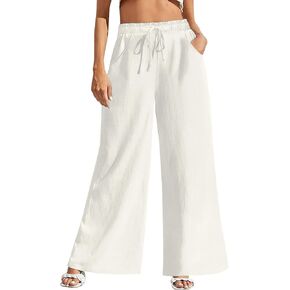 Fancysters Women Wide Leg Linen Pants, High Waisted Wide-Leg Cotton Linen Pants with Pockets