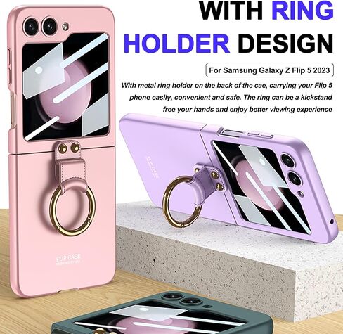 حافظة Miimall متوافقة مع هاتف Samsung Galaxy Z Flip 5 مع حزام للنساء والفتيات، [فيلم شاشة صغير مدمج] [مسند حامل حلقة معدنية] حافظة حماية محمولة مضادة للصدمات لهاتف Z Flip 5 2023 (وردي) in Saudi Arabia