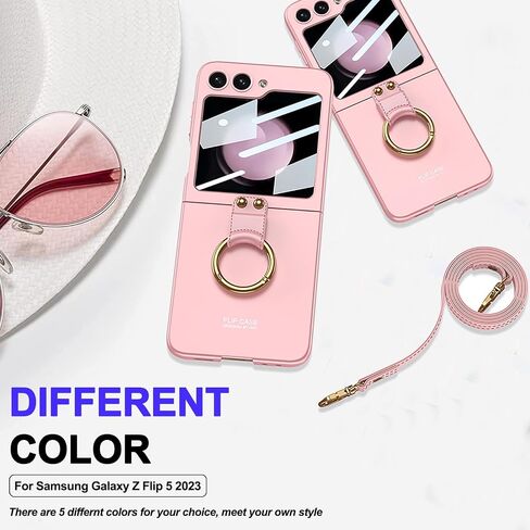 حافظة Miimall متوافقة مع هاتف Samsung Galaxy Z Flip 5 مع حزام للنساء والفتيات، [فيلم شاشة صغير مدمج] [مسند حامل حلقة معدنية] حافظة حماية محمولة مضادة للصدمات لهاتف Z Flip 5 2023 (وردي) in Saudi Arabia