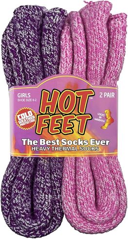HOT FEET Boys and Girls 2 Pack Heavy Thermal Socks - Traps in Warmth - Thick Insulated Crew for Hiking and Cold Weather in Kuwait