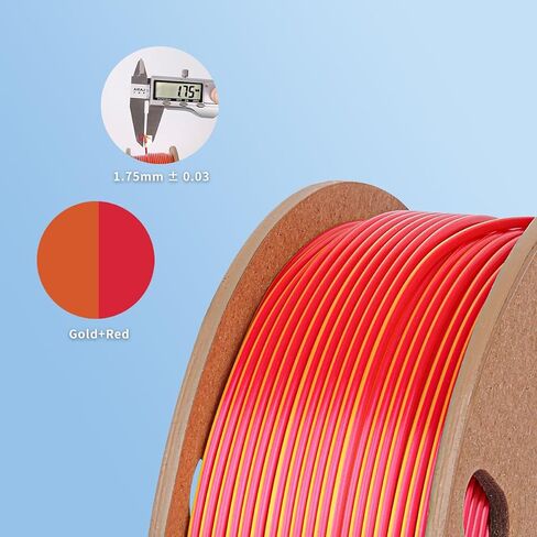 Dual Color Gold & Red 3D Printer Filament,Coextrusion PLA 1.75mm Silk Shiny Multicolor Filament for 3D Printing, Bicolor, 250g (0.55lbs).Accuracy (+/- 0.03mm) Compatibility Most FDM Printers in Saudi Arabia