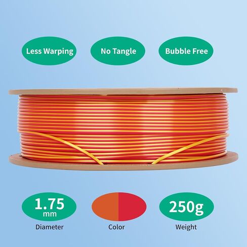 Dual Color Gold & Red 3D Printer Filament,Coextrusion PLA 1.75mm Silk Shiny Multicolor Filament for 3D Printing, Bicolor, 250g (0.55lbs).Accuracy (+/- 0.03mm) Compatibility Most FDM Printers in Saudi Arabia