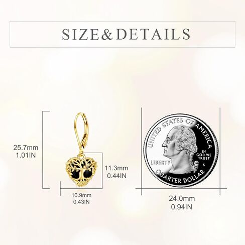 14K Tree of Life Earrings Black Onyx Gold Leverback Dangle Drop Earrings Jewelry for Girls in Saudi Arabia