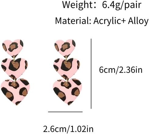 أقراط قلب الحب الفهد فريدة من نوعها من الأكريليك الوردي اللطيف وثلاثة أقراط متدلية على شكل قلب الحب للنساء والفتيات المراهقات أزياء فريدة من نوعها لعيد الميلاد وعيد الحب هدية مجوهرات in Kuwait