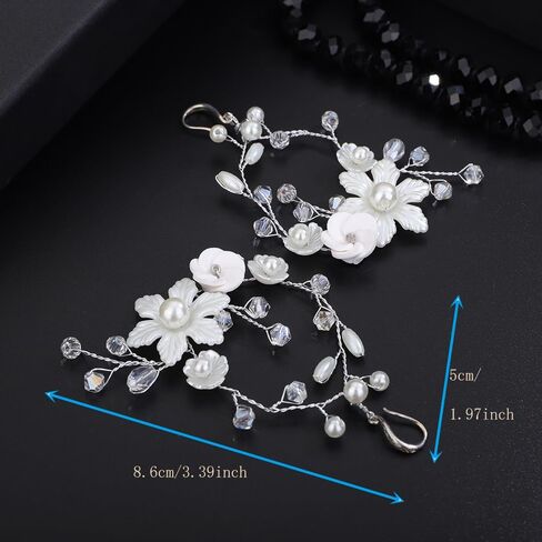 زهرة بيضاء اللؤلؤ أقراط الثريا الفضة مطلي اليدوية تتدلى الأقراط الفضية الثريا تتدلى أقراط مجوهرات الزفاف للنساء الفتيات in Kuwait