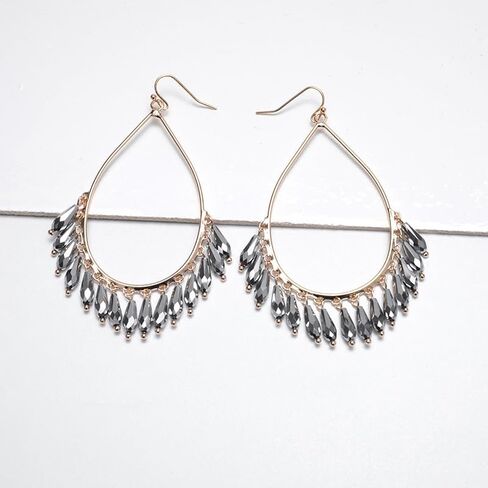 Boho Beaded Chandelier Earrings Statement Teardrop Crystal Tassel Drop Dangle Earrings for Women Girls Summer Vacation Jewelry in Kuwait