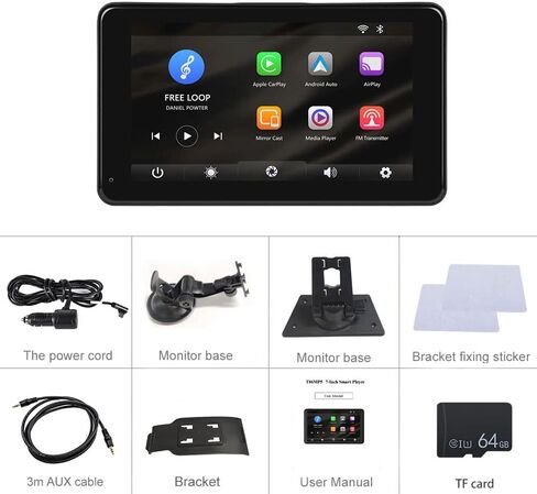 7 بوصة لاسلكية Apple Carplay Android Auto، شاشة CarPlay ستيريو محمولة للسيارة Apple Airplay، بلوتوث مزدوج، رابط مرآة، إرسال FM، التحكم الصوتي، بطاقة TF 64 جيجا in Saudi Arabia