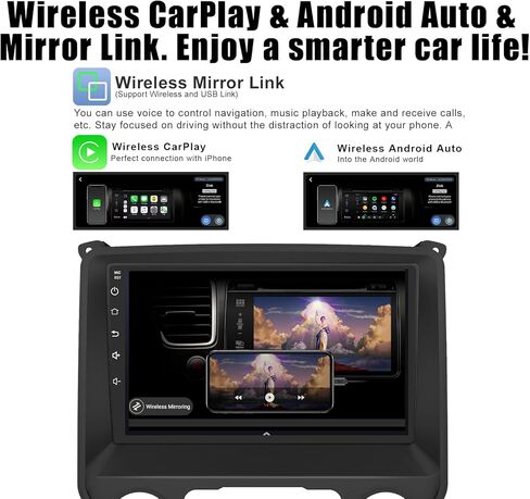 راديو السيارة ستيريو لسيارة Chevy Silverado GMC Sierra 2014-2018 Android 12 8 Core مع CarPlay اللاسلكي Android Auto، 10.1 بوصة IPS تعمل باللمس راديو السيارة مع كاميرا احتياطية، AM/FM/RDS، AUX، Hi-Fi، SWC in Kuwait