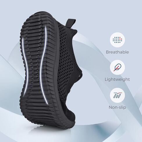 أحذية Flysocks سهلة الارتداء للنساء، أحذية رياضية للصالة الرياضية غير قابلة للانزلاق، خفيفة الوزن ومريحة للمشي، أحذية تنس باللون الأسود بالكامل in Kuwait