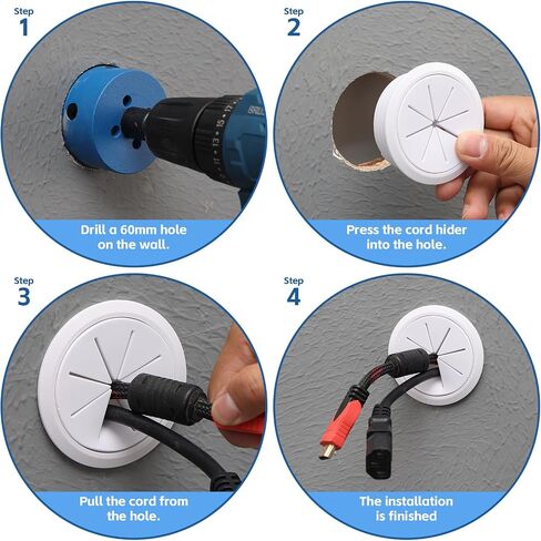 TV Cord Hider for Wall Mounted TV, Wall Grommet for TV Cables Pass Through, Black Cable Management Kit Hides TV Wires Behind The Wall - in Wall Cord Concealment in Saudi Arabia