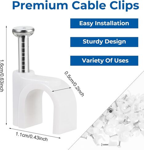 100 Pcs Cable Wire Clips, Circle Nail in Cable Clips Wire Wall Clips with Steel Nails Ethernet Cable Nails Tacks Clips, CAT6 Cable Cord Clips, White| 4mm 6mm 8mm 10mm, in Saudi Arabia