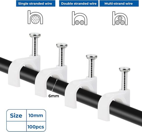 100 Pcs Cable Wire Clips, Circle Nail in Cable Clips Wire Wall Clips with Steel Nails Ethernet Cable Nails Tacks Clips, CAT6 Cable Cord Clips, White| 4mm 6mm 8mm 10mm, in Saudi Arabia