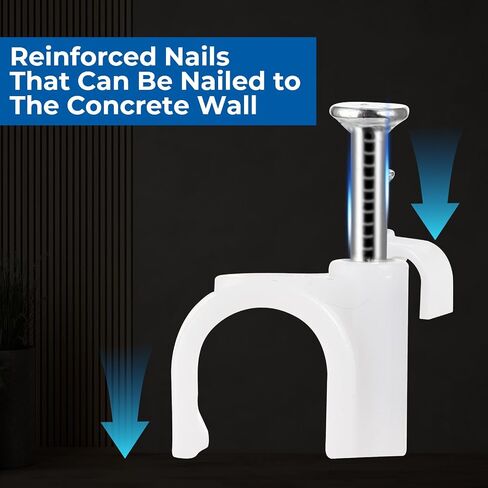 100 Pcs Cable Wire Clips, Circle Nail in Cable Clips Wire Wall Clips with Steel Nails Ethernet Cable Nails Tacks Clips, CAT6 Cable Cord Clips, White| 4mm 6mm 8mm 10mm, in Saudi Arabia