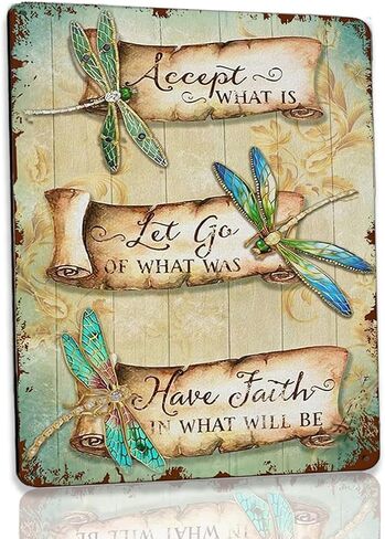 معدن خمر القصدير علامة اليعسوب اقتباس تحفيزي قبول ما هو مضحك الجدة المعادن الرجعية جدار ديكور لغرفة المعيشة الفن جدار ديكور 8x12 بوصة in Kuwait