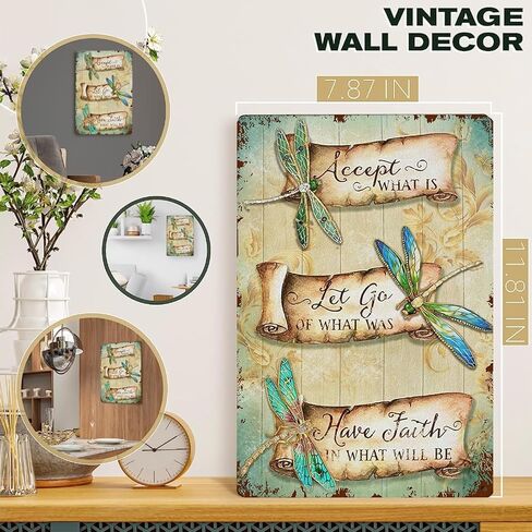 معدن خمر القصدير علامة اليعسوب اقتباس تحفيزي قبول ما هو مضحك الجدة المعادن الرجعية جدار ديكور لغرفة المعيشة الفن جدار ديكور 8x12 بوصة in Kuwait