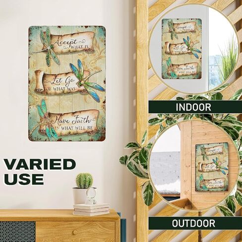 معدن خمر القصدير علامة اليعسوب اقتباس تحفيزي قبول ما هو مضحك الجدة المعادن الرجعية جدار ديكور لغرفة المعيشة الفن جدار ديكور 8x12 بوصة in Kuwait