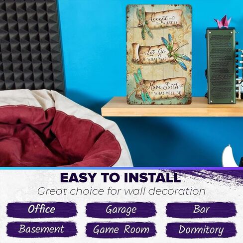 معدن خمر القصدير علامة اليعسوب اقتباس تحفيزي قبول ما هو مضحك الجدة المعادن الرجعية جدار ديكور لغرفة المعيشة الفن جدار ديكور 8x12 بوصة in Kuwait