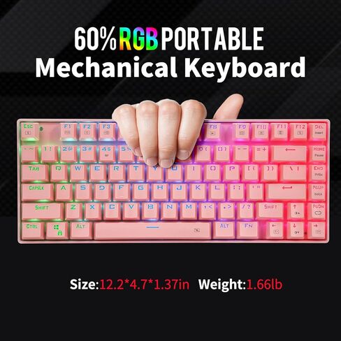 HUO JI Wireless RGB Mechanical Keyboard，Bluetooth/2.4Ghz/Wired Z-88 Gaming Keyboard with Clicky Blue Switches RGB LED Backlit 81 Keys Compact for Mac, PC, Black in Kuwait