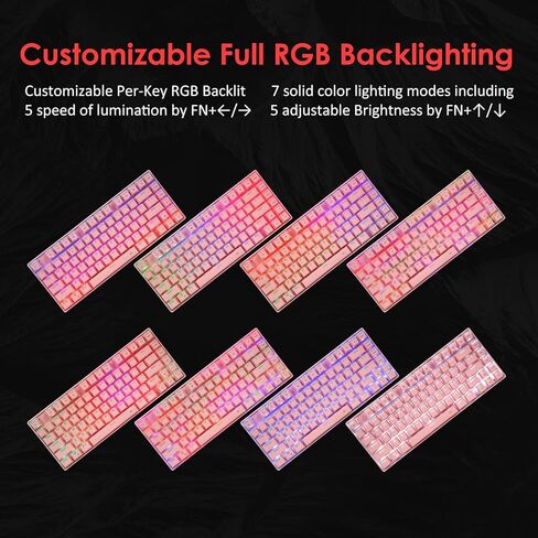 HUO JI Wireless RGB Mechanical Keyboard，Bluetooth/2.4Ghz/Wired Z-88 Gaming Keyboard with Clicky Blue Switches RGB LED Backlit 81 Keys Compact for Mac, PC, Black in Kuwait