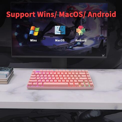 HUO JI Wireless RGB Mechanical Keyboard，Bluetooth/2.4Ghz/Wired Z-88 Gaming Keyboard with Clicky Blue Switches RGB LED Backlit 81 Keys Compact for Mac, PC, Black in Kuwait