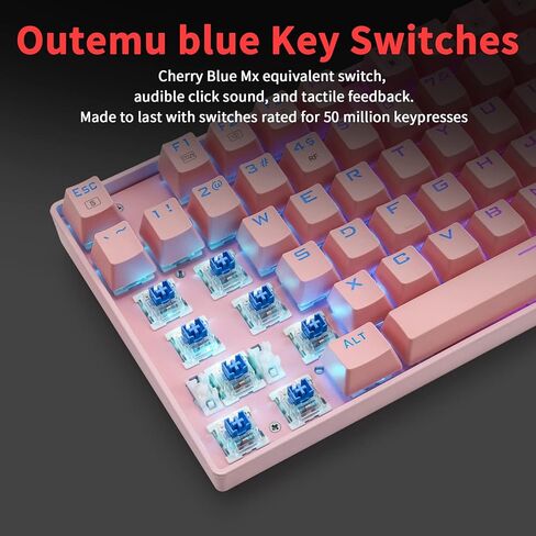 HUO JI Wireless RGB Mechanical Keyboard，Bluetooth/2.4Ghz/Wired Z-88 Gaming Keyboard with Clicky Blue Switches RGB LED Backlit 81 Keys Compact for Mac, PC, Black in Kuwait