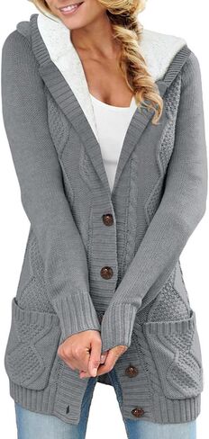 Sidefeel Women's Cardigan Sweaters Hooded Fleece Lined Button Down Front Jackets Winter Coat with Pockets in Saudi Arabia
