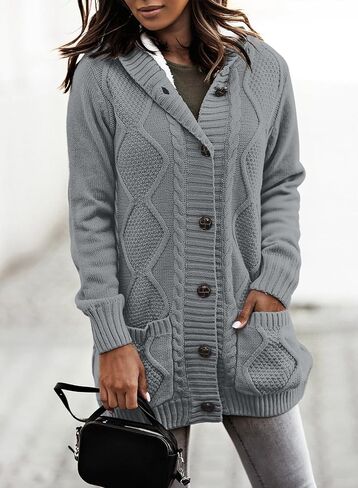 Sidefeel Women's Cardigan Sweaters Hooded Fleece Lined Button Down Front Jackets Winter Coat with Pockets in Saudi Arabia