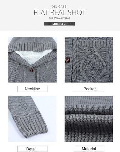 Sidefeel Women's Cardigan Sweaters Hooded Fleece Lined Button Down Front Jackets Winter Coat with Pockets in Saudi Arabia