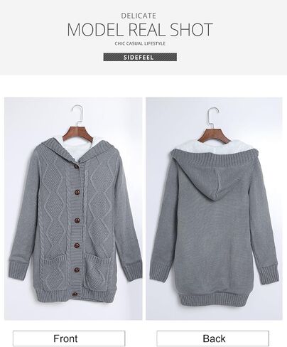 Sidefeel Women's Cardigan Sweaters Hooded Fleece Lined Button Down Front Jackets Winter Coat with Pockets in Saudi Arabia