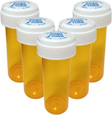 Empty Pill Bottle Vials 16 Dram (2 oz) with Push Down Caps [Pack of 10] Amber Pharmaceutical Prescription Dispensing Bottles with Safety lids with Child Resistant Caps - Plastic Medicine Bottles (10) in Saudi Arabia