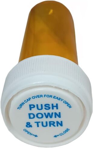 Empty Pill Bottle Vials 16 Dram (2 oz) with Push Down Caps [Pack of 10] Amber Pharmaceutical Prescription Dispensing Bottles with Safety lids with Child Resistant Caps - Plastic Medicine Bottles (10) in Saudi Arabia