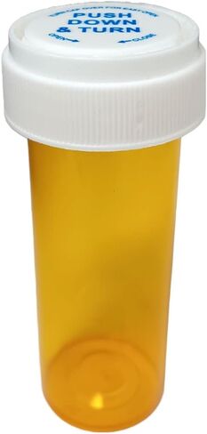 Empty Pill Bottle Vials 16 Dram (2 oz) with Push Down Caps [Pack of 10] Amber Pharmaceutical Prescription Dispensing Bottles with Safety lids with Child Resistant Caps - Plastic Medicine Bottles (10) in Saudi Arabia