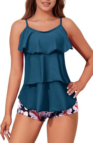 Womens Tankini Swimsuits with Boy Shorts Tummy Control Plus Size Modest Flounce Vintage Tank Top Two Piece Bathing Suits in Kuwait