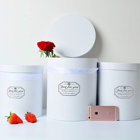 BBJ يلتف صناديق الزهور الفاخرة ذات الأسطوانة البيضاء مع أغطية مستديرة بائع الزهور هدية علبة التعبئة والتغليف من الورق المقوى لمجموعة الزهور/3 in Kuwait