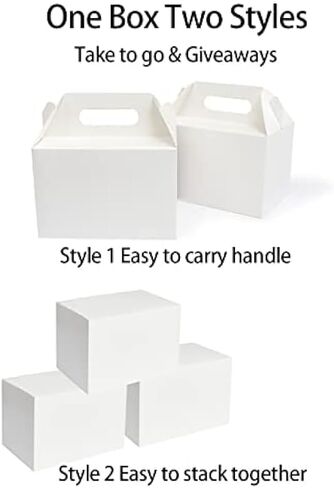 20 عبوة من صناديق الجملون الكبيرة باللون الأبيض - حاويات من الورق المقوى المتين مقاس 9 × 6 × 6 بوصة للهدايا وصناديق الغداء والبسكويت وحفلات الزفاف في أعياد الميلاد، سهلة التجميع بمقابض in Kuwait